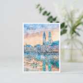 チューリッヒ・スイス・ヴィンテージ旅行水の色 ポストカード (スタンド正面)