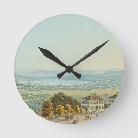 チューリッヒ、c.1840 (w/c)の眺め ラウンド壁時計 (正面)