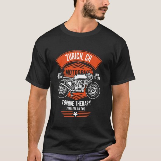 チューリッヒ CH レトロバイク デザイン Tシャツ (正面)