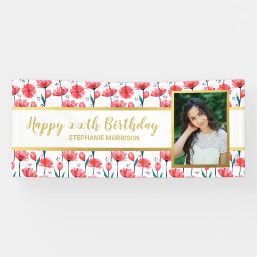 チューリップかわいらしフラワーカスタム文字誕生日 横断幕 (横)
