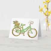 チューリップが付いているかわいい自転車 カード (黄色い花)