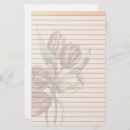 チューリップが付いている並べられた紙 便箋 (正面/裏面)
