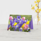 チューリップとアイリス 花 空白の内側 カード (黄色い花)