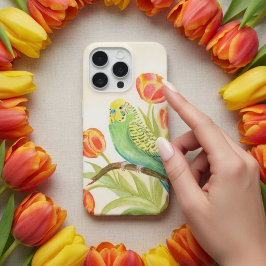 チューリップとインコ  iPhone 15 PROケース