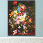 チューリップとカーネーションのバラの花の静物生活 キャンバスプリント (インサイチュ (ウッドフロア))