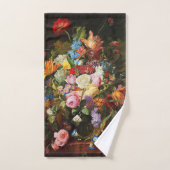 チューリップとカーネーションのバラの花の静物生活 バスタオルセット (ハンドタオル)