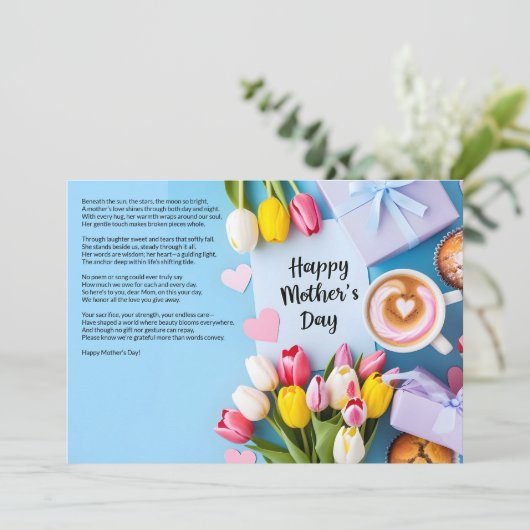チューリップとコーヒー母の日の心のこもった詩 招待状 (スタンド正面)