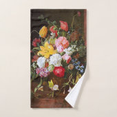 チューリップとスミレの花のバラの静物生活 バスタオルセット (ハンドタオル)