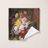 チューリップとスミレの花のバラの静物生活 バスタオルセット (ウォッシュタオル)