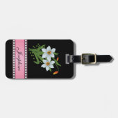 チューリップとダッフォジルピンクパーソナライズされたの名前 ラゲッジタグ (正面横)