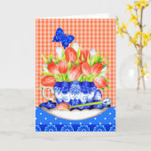 チューリップとティーカップのグリーティングカード カード (黄色い花)