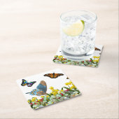 チューリップとデイジー付きバタフライフラワーガーデン スクエアペーパーコースター (インサイチュ)