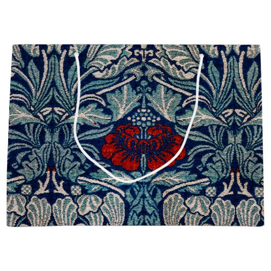 チューリップとバラ、ウィリアム・モリスラージ抱き枕 ラージペーパーバッグ (正面)