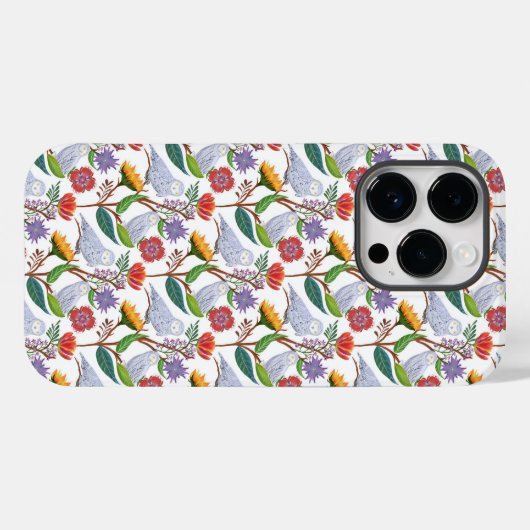 チューリップとヒマワリを持つ雪色のフクロウ Case-Mate iPhoneケース (裏面 (横))