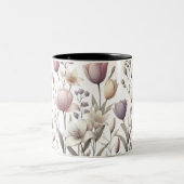 チューリップとユリの柔らかい花柄 ツートーンマグカップ (中央)