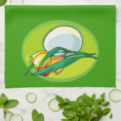 チューリップと卵の緑 キッチンタオル (折り畳み)