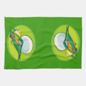 チューリップと卵の緑 キッチンタオル (横)