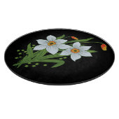 チューリップと水仙の花の黒い背景 カッティングボード (角)