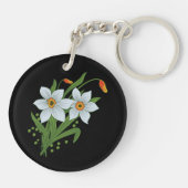 チューリップと水仙の花の黒い背景 キーホルダー (裏面)