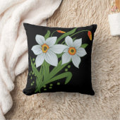 チューリップと水仙の花の黒い背景 クッション (ブランケット)