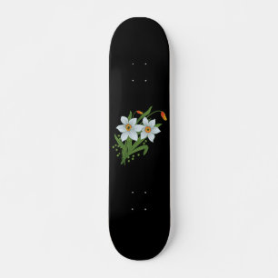 チューリップと水仙の花の黒い背景 スケートボード