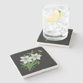 チューリップと水仙の花の黒い背景 ストーンコースター (横)