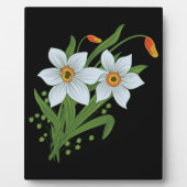 チューリップと水仙の花の黒い背景 フォトプラーク (正面)