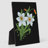 チューリップと水仙の花の黒い背景 フォトプラーク (側面)