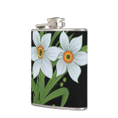 チューリップと水仙の花の黒い背景 フラスク (左)