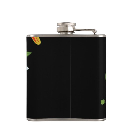 チューリップと水仙の花の黒い背景 フラスク (裏面)