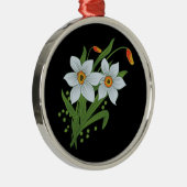 チューリップと水仙の花の黒い背景 メタルオーナメント (右)