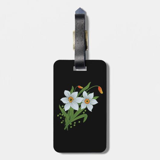 チューリップと水仙の花の黒い背景 ラゲッジタグ (裏面縦)