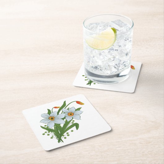 チューリップと水仙の花 スクエアペーパーコースター (インサイチュ)