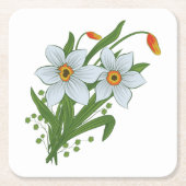チューリップと水仙の花 スクエアペーパーコースター (正面)