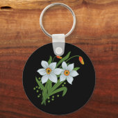 チューリップと水仙の花 黒い背景 キーホルダー (正面)