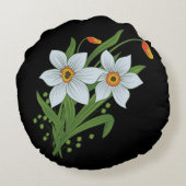 チューリップと水仙の花 黒背景 ラウンドクッション (裏面)
