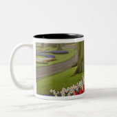 チューリップと水仙、ケウケンホフ公園 ツートーンマグカップ (左)