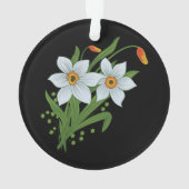 チューリップと水仙 花 黒背景 オーナメント (裏面)