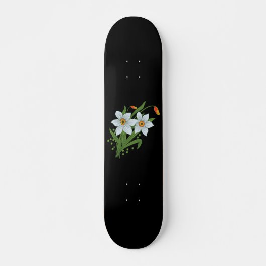 チューリップと水仙 花 黒背景 スケートボード (正面)