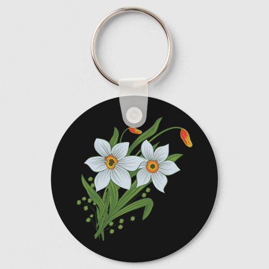 チューリップと水仙 黒背景の花 キーホルダー (正面)