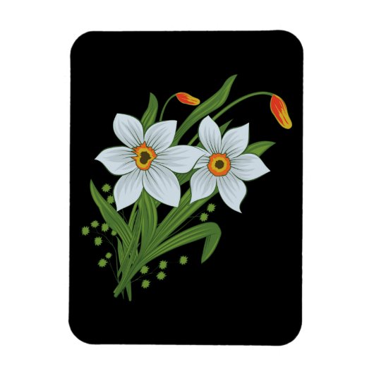 チューリップと水仙 黒背景の花 マグネット (縦)