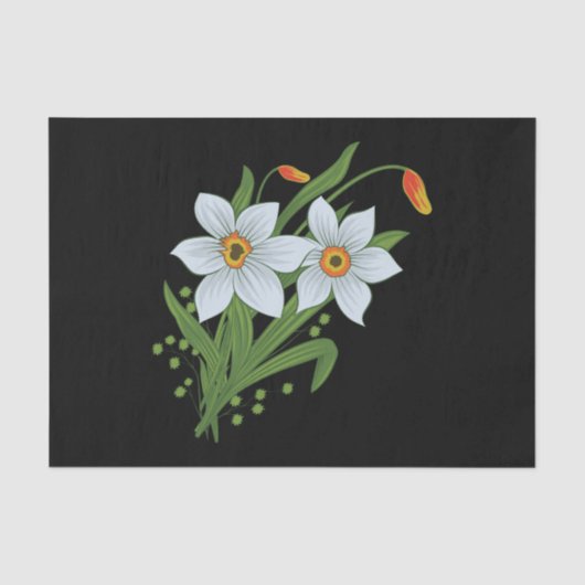 チューリップと水仙 黒背景の花 薄葉紙 (正面)