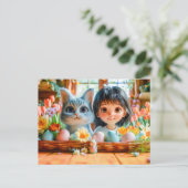 チューリップと猫とイースターモーニング シーズンポストカード (スタンド正面)