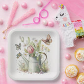 チューリップと蝶との散水缶 ペーパープレート (パーティー)