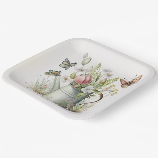 チューリップと蝶との散水缶 ペーパープレート (傾斜あり)