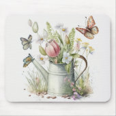 チューリップと蝶との散水缶 マウスパッド (正面)