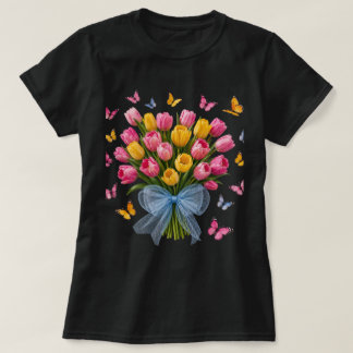 チューリップと蝶のTシャツ Tシャツ