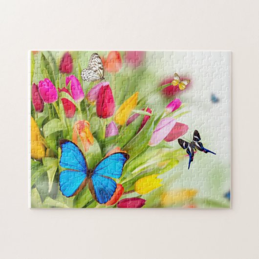 チューリップと蝶パズル ジグソーパズル (横)