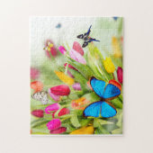 チューリップと蝶パズル ジグソーパズル (縦)