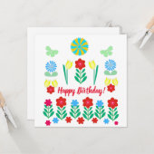 チューリップと赤い花スカンジハッピーバースデーカード カード (正面/裏面インサイチュ)